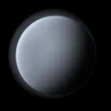 Artist's impression: the ambiguous look, for no radius, mass 2 to 10 M⊕, any Teq: a neutral grey-blue disc and a soft rim: rock or envelope, unknown. A still of the look, not of a particular planet.