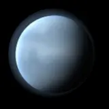Artist's impression: the envelope-warm look, for radius 1.6 to 4 R⊕, Teq 350 to 1,000 K: blue-grey haze. A still of the look, not of a particular planet.