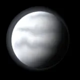 Artist's impression: the giant-warm look, for radius 10 R⊕ or more, Teq 350 to 1,000 K: white cloud bands. A still of the look, not of a particular planet.