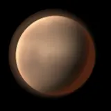 Artist's impression: the neptune-hot look, for radius 4 to 10 R⊕, Teq 1,000 K or more: orange-grey haze. A still of the look, not of a particular planet.
