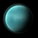 Artist's impression: the neptune-warm look, for radius 4 to 10 R⊕, Teq 350 to 1,000 K: teal haze. A still of the look, not of a particular planet.