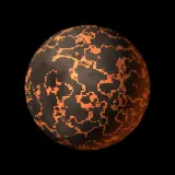 Artist's impression: the rock-hot look, for radius below 1.6 R⊕, Teq 1,000 K or more: dark rock with glowing day-side cracks. A still of the look, not of a particular planet.